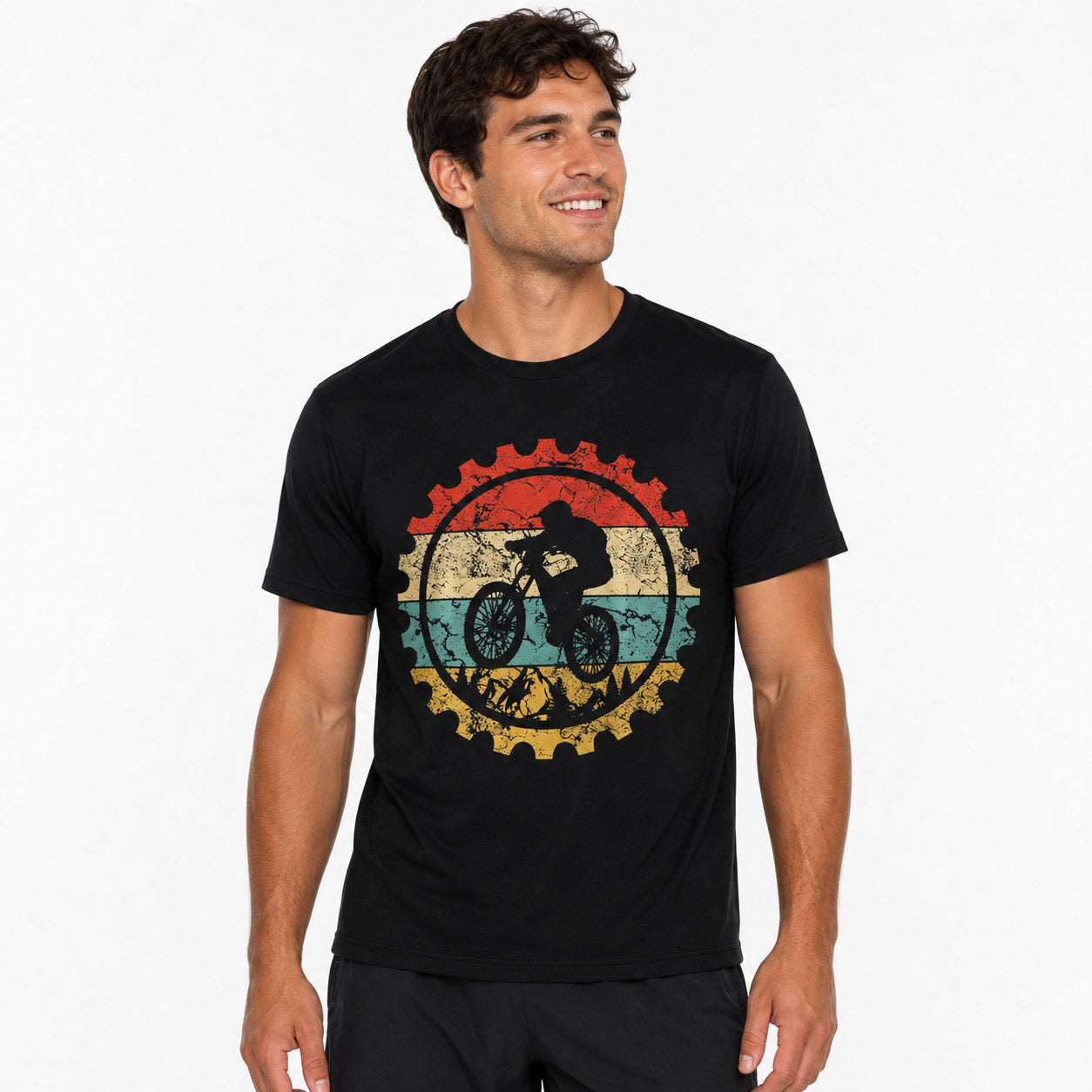 Retro Gearwheel MTB Graphic T-Shirt - Men's
