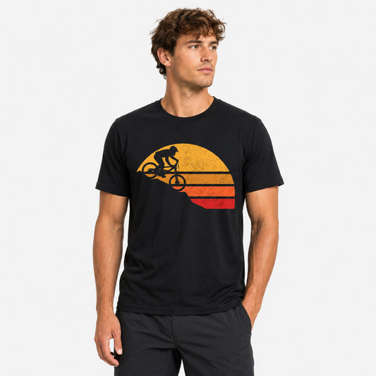 Retro Sunset MTB Rider Graphic T-Shirt - Men's