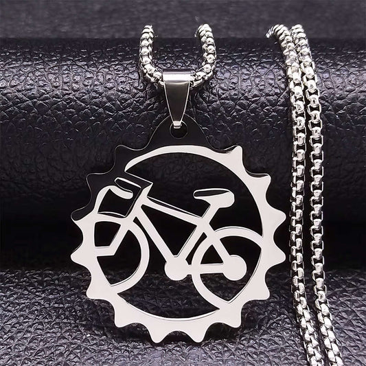 Stainless Steel Bike Chain Pendant Necklace